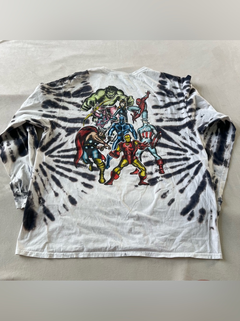 Marvel Character Logo Tie-Dye Long Sleeve TShirt Black & White Y2K dc comics - Picture 5 of 8